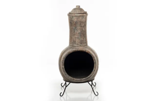 Earthenware 2 pc Jumbo Plain Chiminea w/ lid + stand