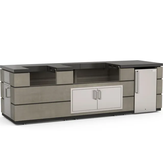 Contemporary Pre-Fab Island Bundle (35” x 115”) - Smoke Base w/ Polished Black Lava Counter