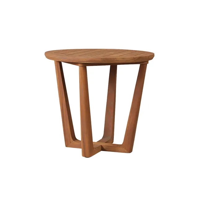 Teak 24” Round Sled Base End Table