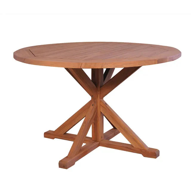 Teak 48” Round Cross Base Dining Table