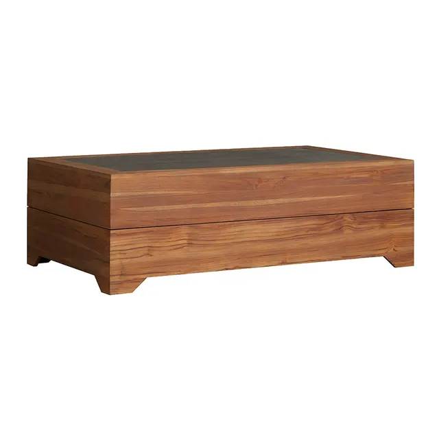 Teak 54” Rect. Cocktail Table with Faux Concrete Inset