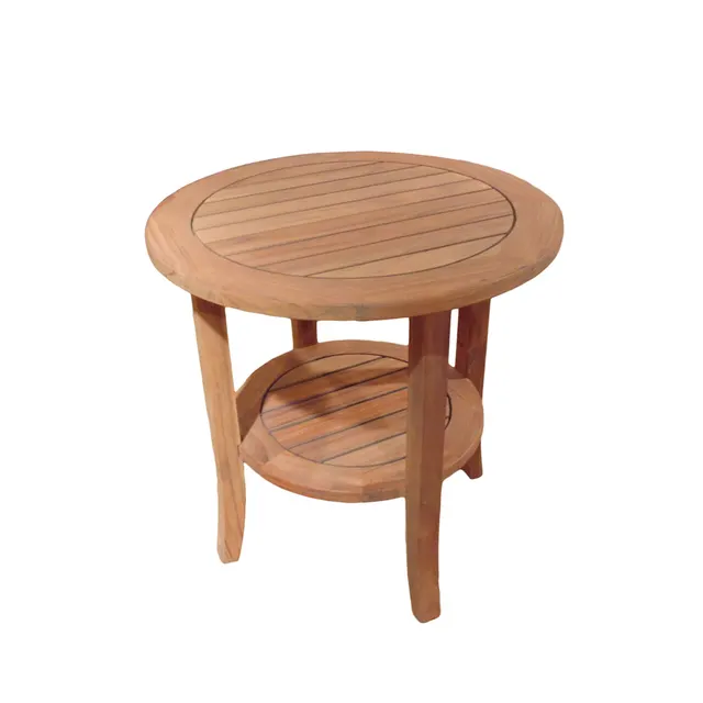 Teak 24” Round Tapered Leg End Table with Shelf