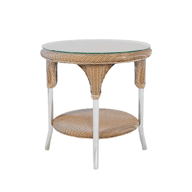 Lloyd Loom 24” Round End Table with lay-on glass