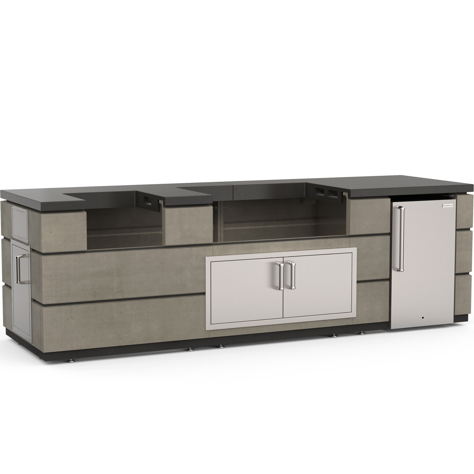 Contemporary Pre-Fab Island Bundle (35” x 115”) - Smoke Base w/ Polished Black Lava Counter