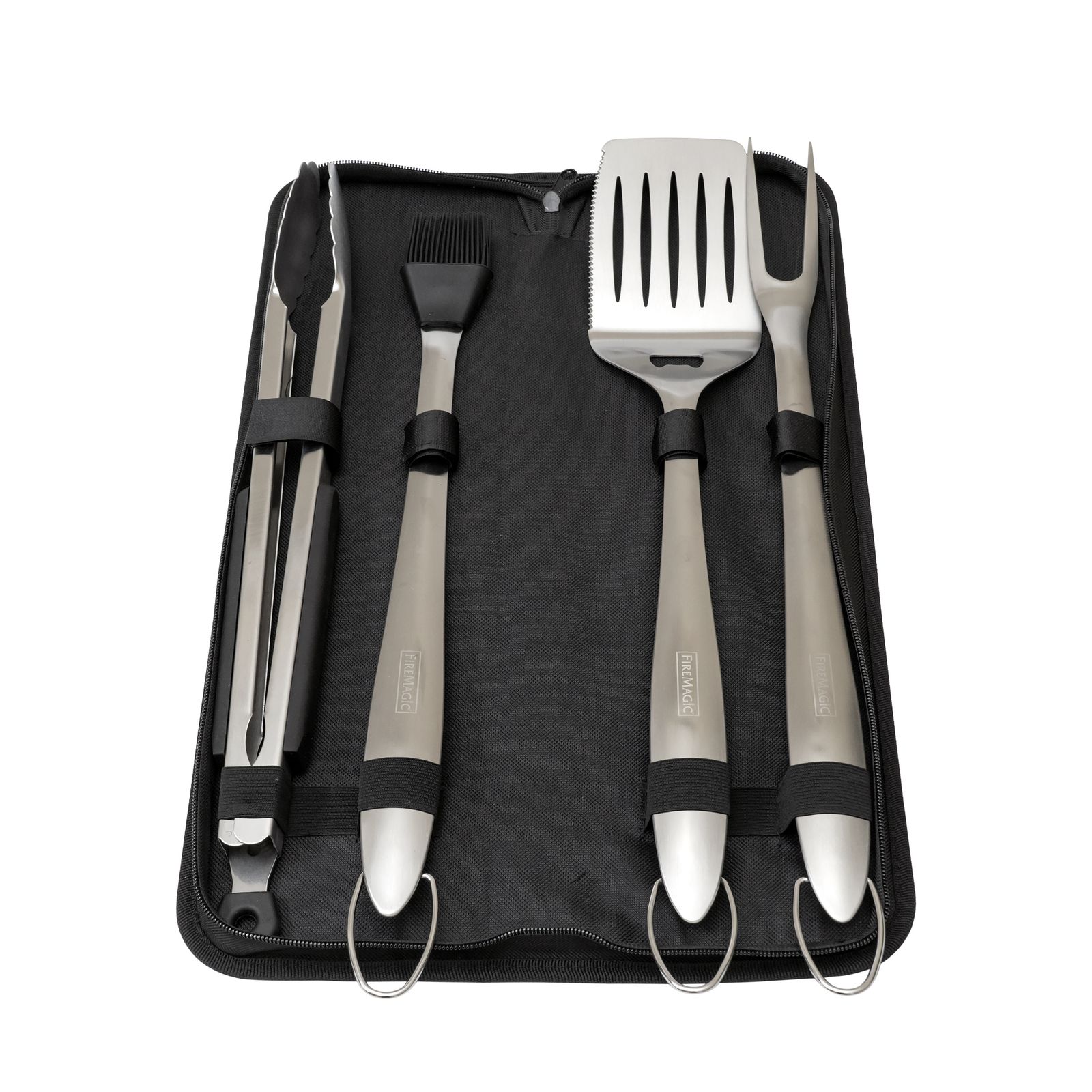 4-Piece Tool Set (tongs, basting brush, spatula, & meat fork in nylon case)