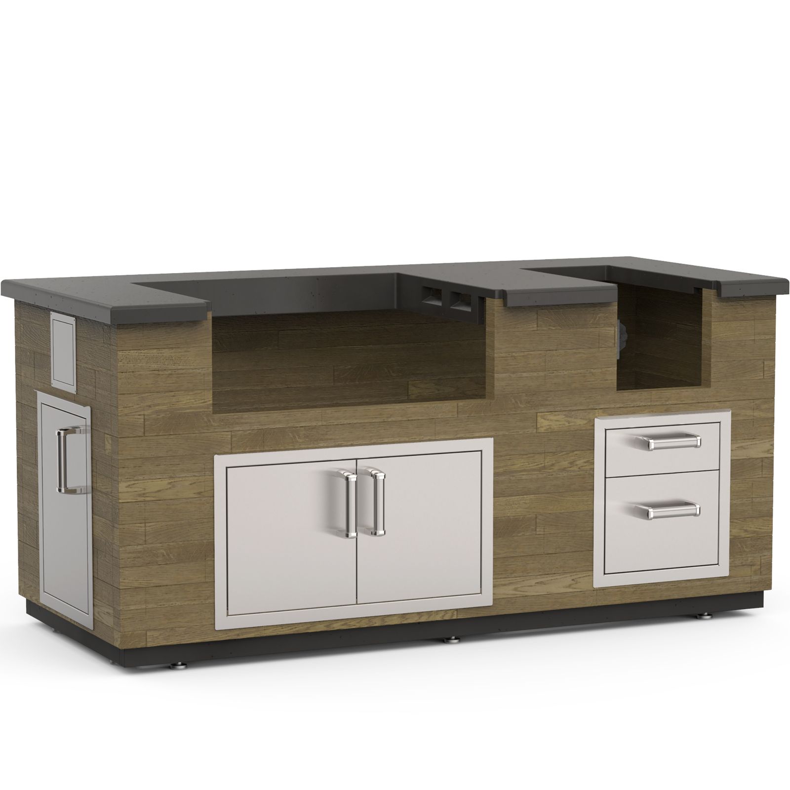 "Reclaimed Wood" Island Bundle (35" x 77") - French Barrel Oak Base w/ Polished Black Lava Counter