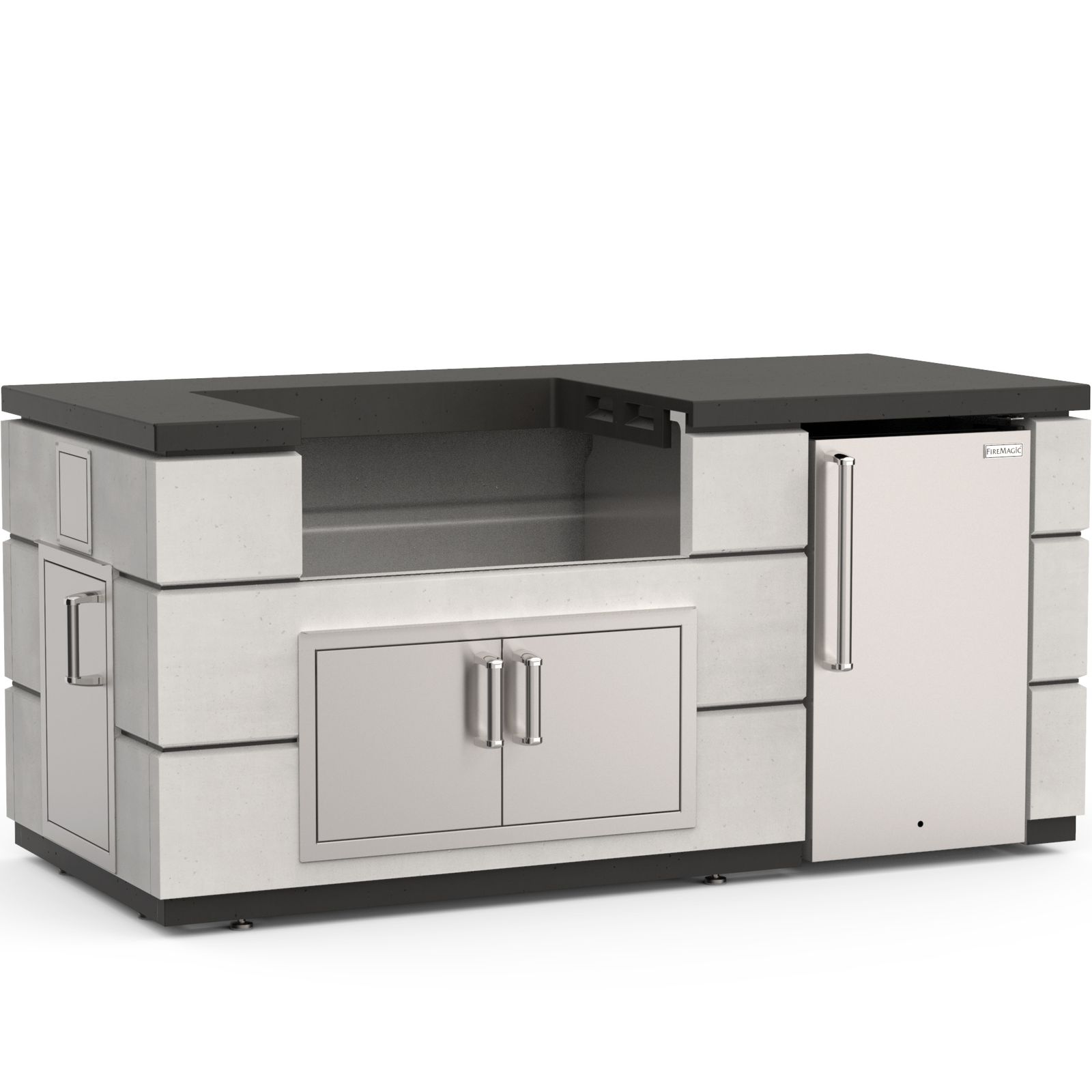 Contemporary Pre-Fab Island Bundle (35” x 77”) - White Aspen Base w/ Polished Black Lava Counter