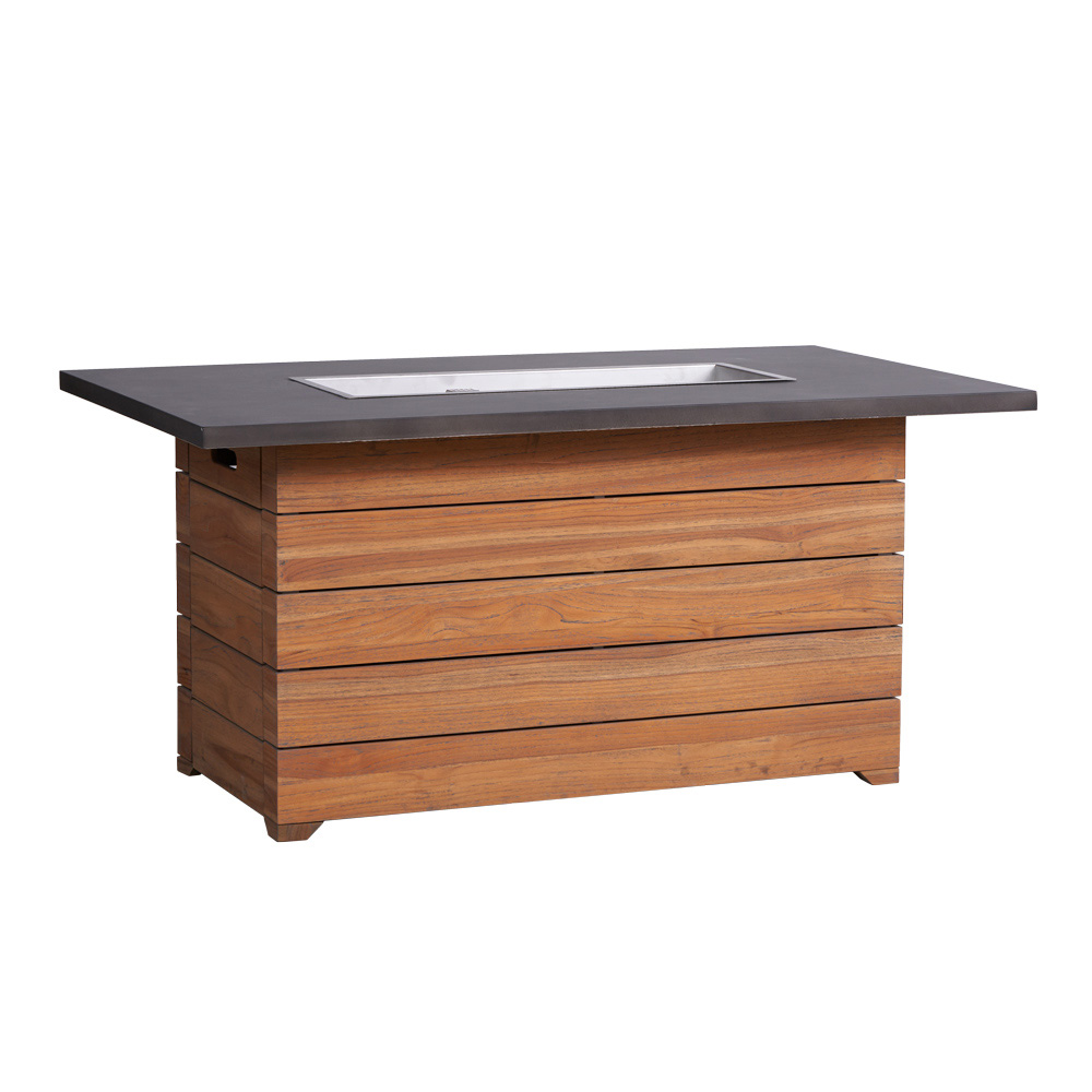 Teak 52” Rect. Fire Table with Faux Concrete Top