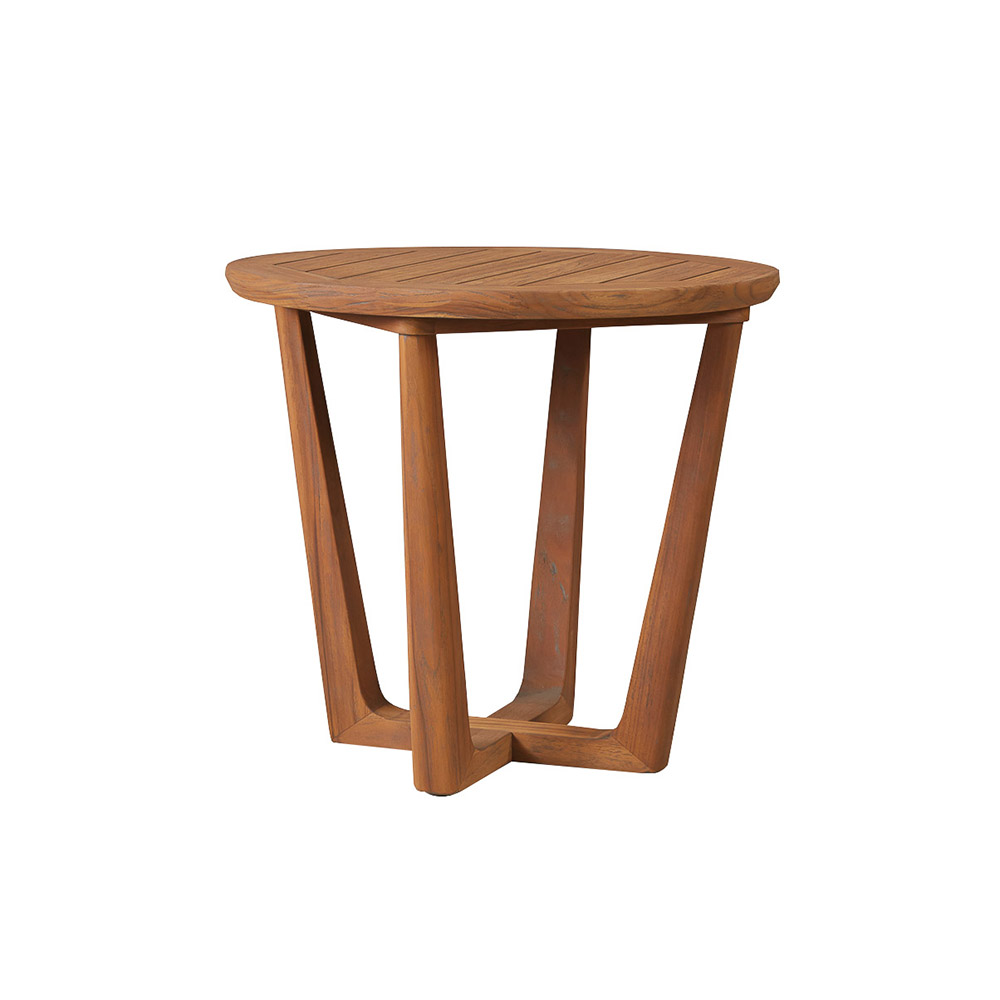 Teak 24” Round Sled Base End Table