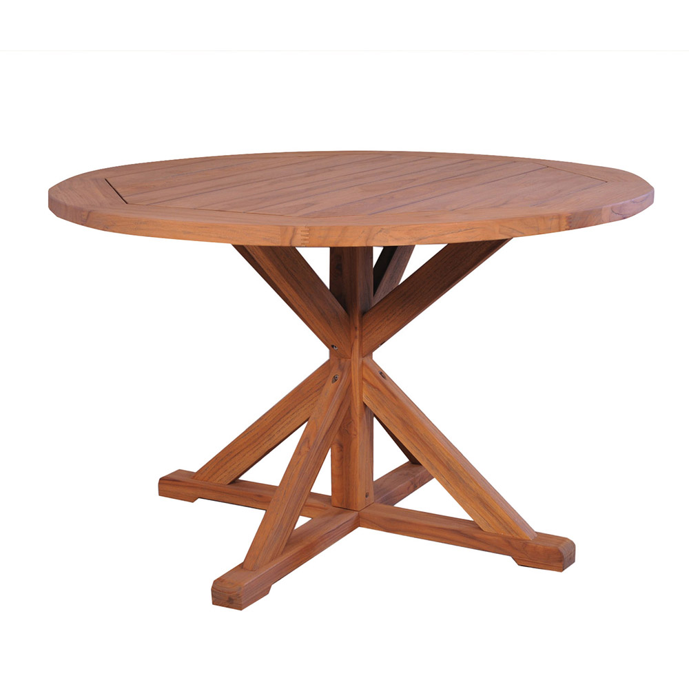 Teak 48” Round Cross Base Dining Table