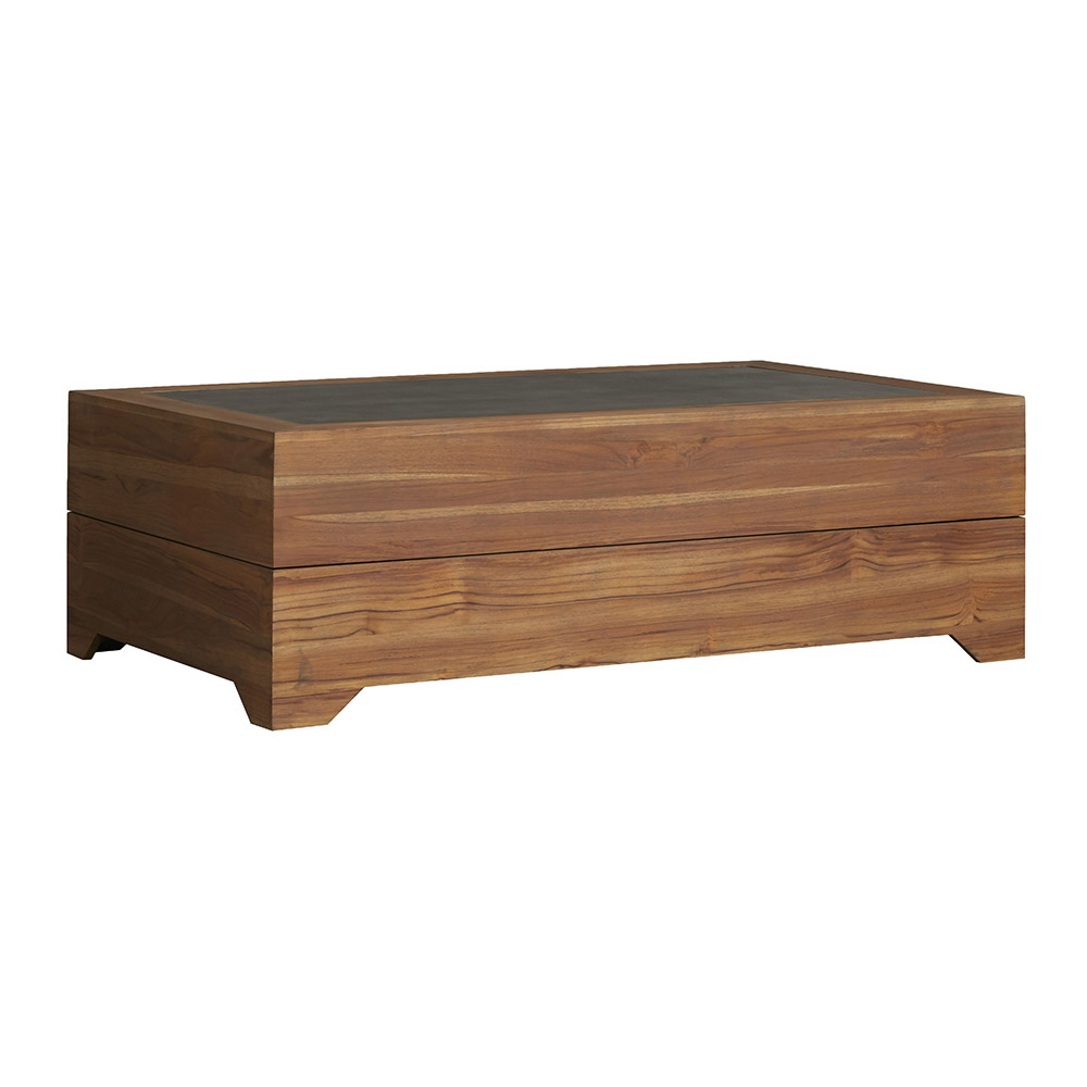 Teak 54” Rect. Cocktail Table with Faux Concrete Inset