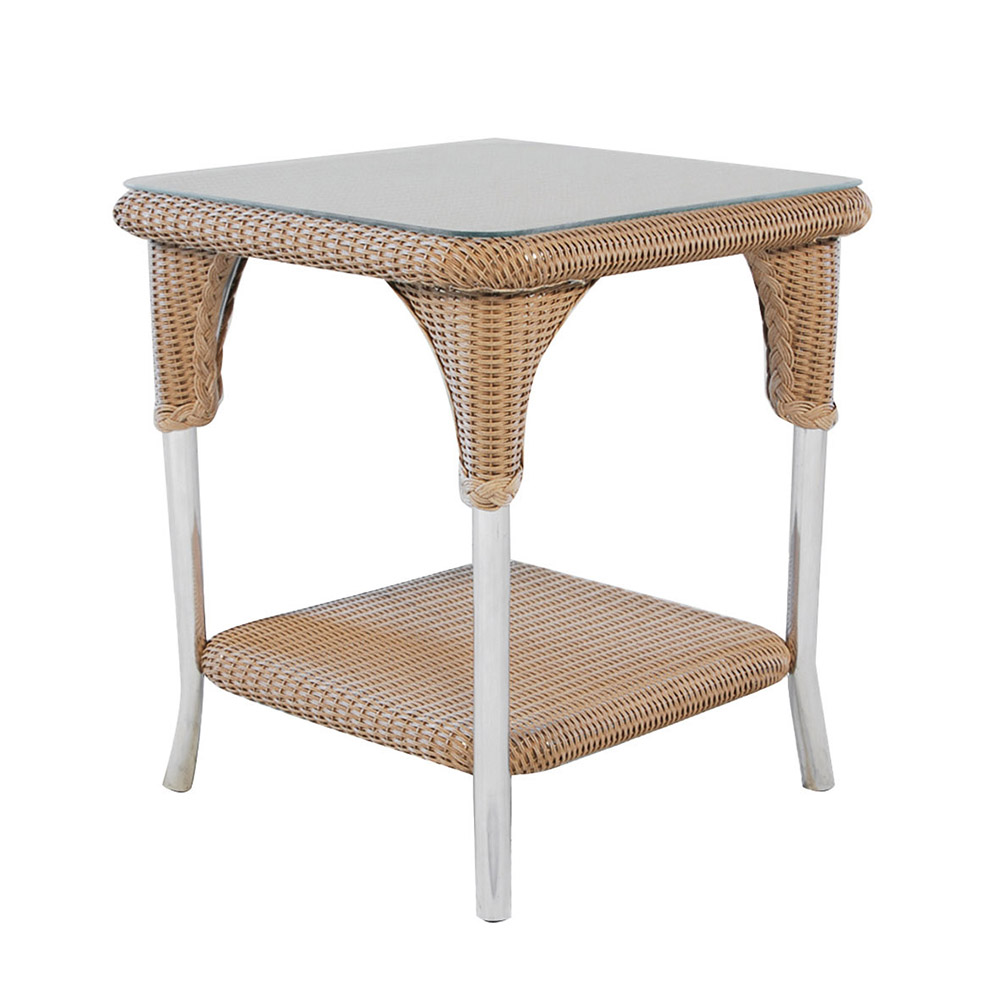 Lloyd Loom 22” Square End Table with lay-on glass