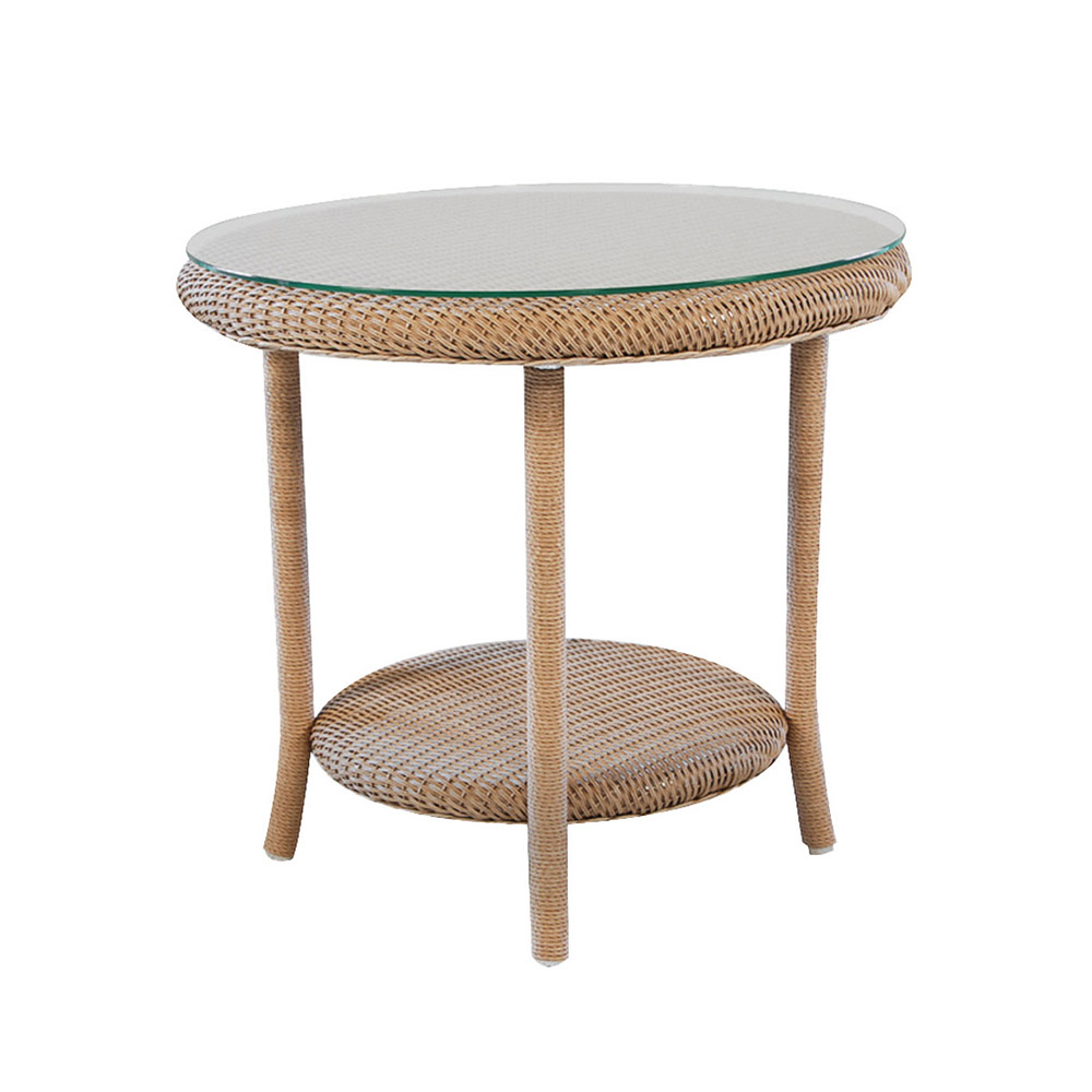 Lloyd Loom 24” Round End Table with lay-on glass