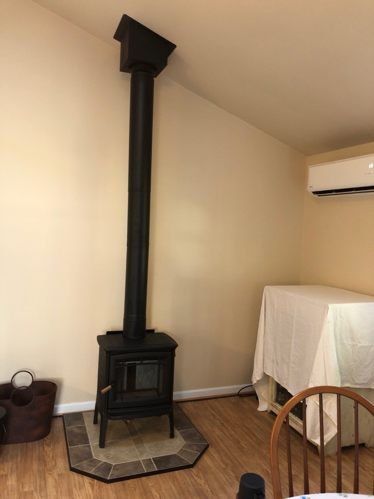 Hearthstone wood stove · pipe through a vaulted ceiling