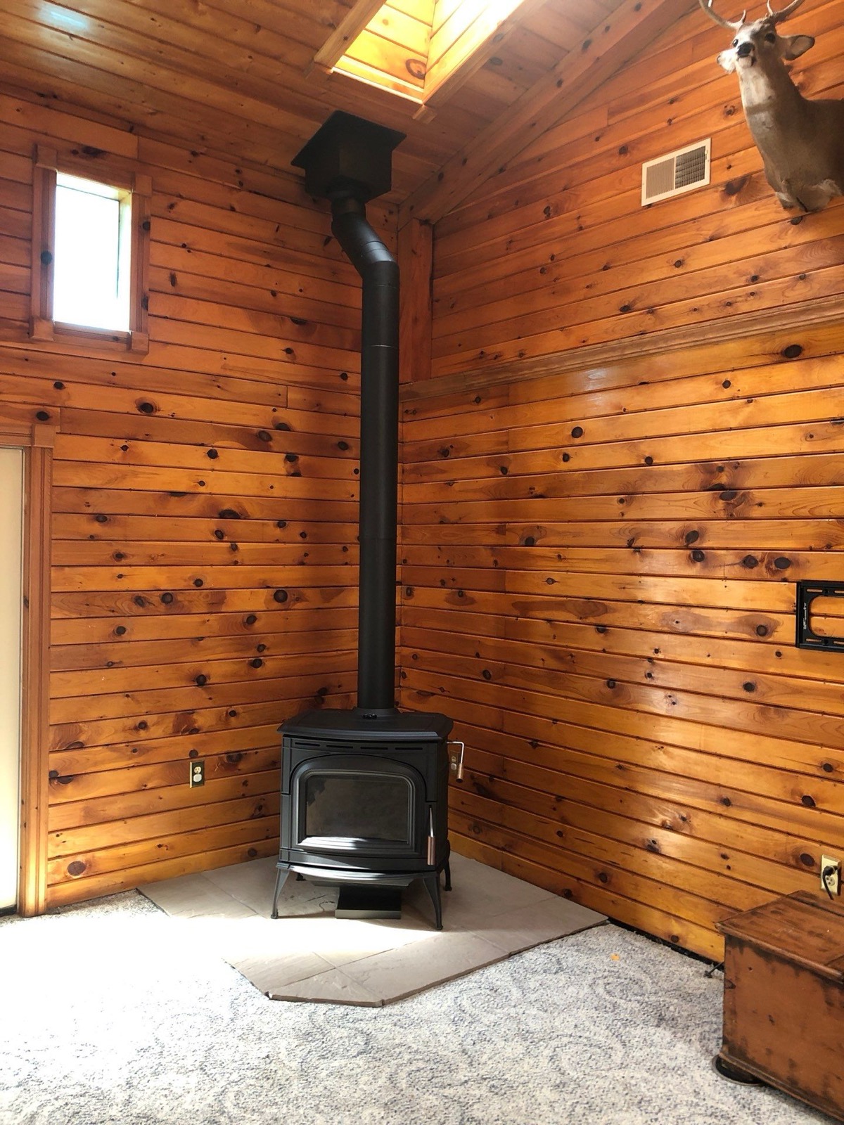 Blaze King wood stove · corner install